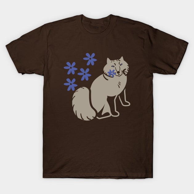 Arctic fox in winter brown and peri T-Shirt by belettelepink